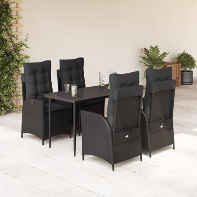 5-delige Tuinset met kussens poly rattan zwart