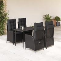 5-delige Tuinset met kussens poly rattan zwart
