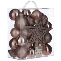 39x stuks kunststof kerstballen en kerstornamenten met ster piek roze mix