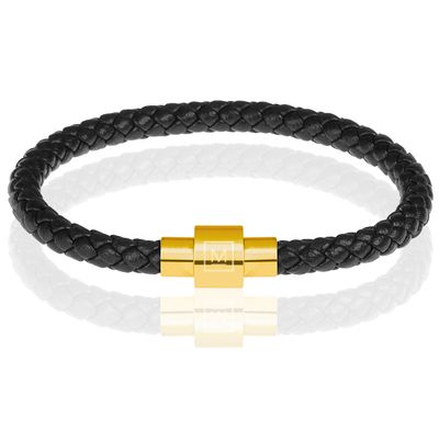 Memphis armband leer met edelstaal Zwart Goud-19cm