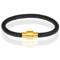 Memphis armband leer met edelstaal Zwart Goud-19cm