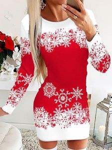 Crew Neck Casual Christmas Dress With No