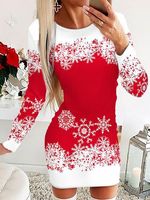 Crew Neck Casual Christmas Dress With No - thumbnail
