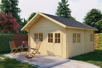 Tuindeco Llanes Blokhut 490x530 cm + luifel 70 cm 44 mm vuren blank- Zadeldak- Onbehandeld vurenhout- Tuindeco