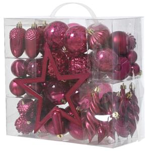 Decoris kerstballen, ornamenten en piek set - 60-delig - donkerroze - kunststof