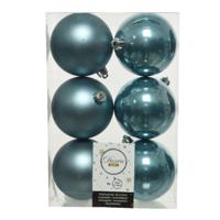 Decoris Kerstballen - 6x st - ijsblauw - D8 cm - kunststof - kerstversiering - thumbnail