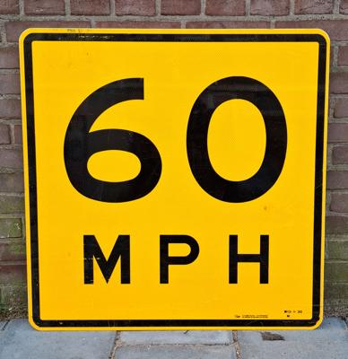 Verkeersbord 60 MPH - Origineel - 76 x76cm Verkeersbord 60 MPH - Origineel - 76 x76cm
