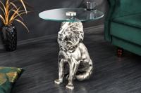 Ronde bijzettafel WILDLIFE LION 60cm Zilver Antiek Metaal Glas Leeuw Sculptuur - 44826