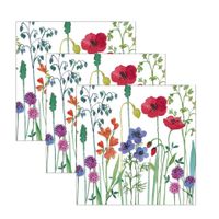 60x Servetten veldbloemen/weidebloemen thema wit 33 x 33 cm