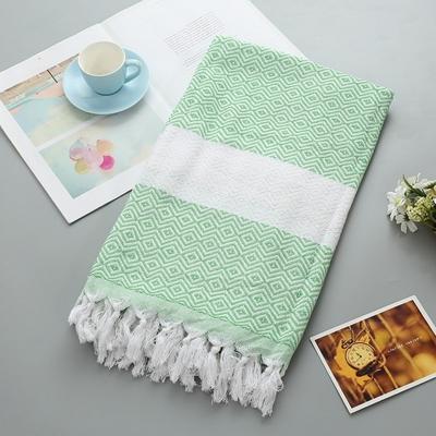 Gestreepte katoenen badhanddoek met kwastjes dunne reizen camping Bad sauna strand Gym zwembad deken absorberend Easy Care (groen)