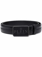 Philipp Plein ceinture en cuir à plaque logo - Noir