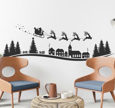 Kerststickers Santa vliegen met sterren en sneeuwvlokken