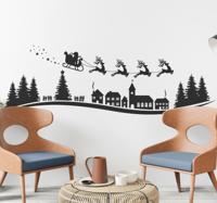Kerststickers Santa vliegen met sterren en sneeuwvlokken Kerststickers Santa vliegen met sterren en sneeuwvlokken