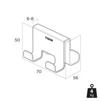 Tiger Handdoekhaak Voor Douchecabine Caddy 6-8 mm Dubbel Zwart