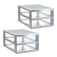 Ladekastje bureau organizer - 3x - 2 lades - zilver/transparant - L26 x B35 x H19 cm - kunststof Ladekastje bureau organizer - 3x - 2 lades - zilver/transparant - L26 x B35 x H19 cm - kunststof