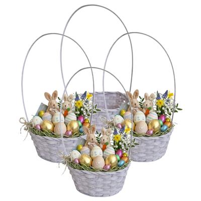 Rieten mandje met hengsel - 4x - lila paars - D20 x H38 cm - paasmandje