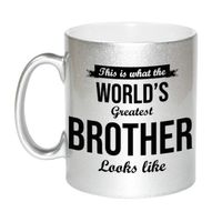 Zilveren Worlds Greatest Brother cadeau koffiemok / theebeker 330 ml - thumbnail