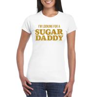 Verkleed T-shirt voor dames - sugar daddy - wit - glitter goud - carnaval/themafeest - thumbnail