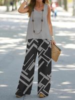 Geometric Simple Crew Neck Two-Piece Set