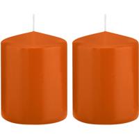 Trend Candles cilinder kaarsen - 2x - stompkaarsen - oranje - 6 x 8 cm - 29 branduren