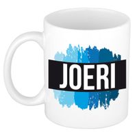 Naam cadeau mok / beker Joeri met blauwe verfstrepen 300 ml