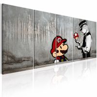 Schilderij - Mario Bros op Beton - Banksy , grijs , 5 luik   , politie