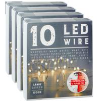 Draadverlichting lichtsnoer - 4x - 120 cm - 10 leds - warm wit - batterij - timer - kerstverlichting