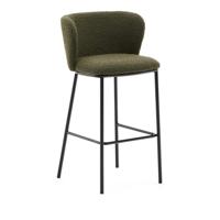 Kave Home Ciselia barkruk H65 bouclé Groen poot zwart
