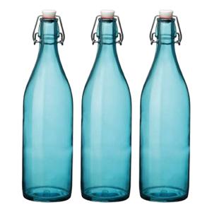 Bormioli rocco set van 6x stuks weckflessen blauw beugeldop glas van 1 liter