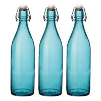 Bormioli rocco set van 6x stuks weckflessen blauw beugeldop glas van 1 liter