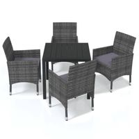 vidaXL 5-delige Tuinset met kussens poly rattan grijs