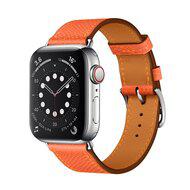 Lederen bandje - Oranje - Geschikt voor Apple Watch 42mm / 44mm / 45mm / 49mm - thumbnail