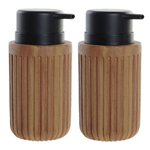 2x stuks zeeppompjes/zeepdispensers hout look chocolade bruin kunststof 350 ml - Zeeppompjes