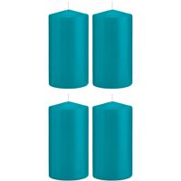 4x Turquoise blauwe cilinderkaarsen/stompkaarsen 8 x 15 cm 69 branduren