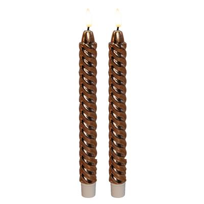 LED dinerkaarsen - 2x st - koper - glimmend - 25 cm - swirl - 3D vlam - timer functie