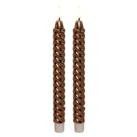 LED dinerkaarsen - 2x st - koper - glimmend - 25 cm - swirl - 3D vlam - timer functie