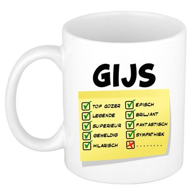 Naam mok Gijs - wit - top gozer - keramiek - 300 ml - cadeau collega beker Naam mok Gijs - wit - top gozer - keramiek - 300 ml - cadeau collega beker