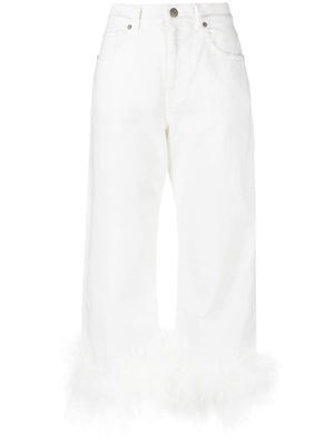 P.A.R.O.S.H. jean stretch à détails de plumes - Blanc