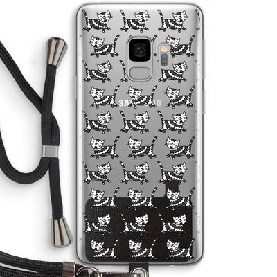 Zwarte poes: Samsung Galaxy S9 Transparant Hoesje met koord