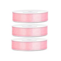 3x Hobby/decoratie lichtroze satijnen sierlinten 1,2 cm/12 mm x 25 meter