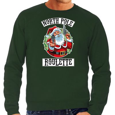 Grote maten foute Kersttrui / outfit Northpole roulette groen voor heren Grote maten foute Kersttrui / outfit Northpole roulette groen voor heren