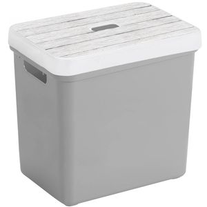 Sunware Opbergbox/mand - lichtgrijs - 25 liter - met deksel hout kleur - Opbergbox