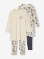 Set van 2 nachtjurk + legging met luipaardprint voor meisjes ecru