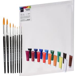 Complete hobby schilderijen maken verf set - canvas schildersdoek van 50 x 60 cm - penselen - verf