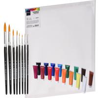 Complete hobby schilderijen maken verf set - canvas schildersdoek van 50 x 60 cm - penselen - verf - thumbnail