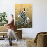 Urban Cotton Wandkleed 'Peacock' 110 x 145cm in Frame - black