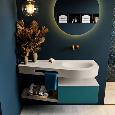 MONDIAZ RIVA 120cm badmeubel onderkast / planchet kleur Smag met 1 lade. Wastafel DULCET rechts 0 kraangaten kleur Linen. MONDIAZ RIVA 120cm badmeubel onderkast / planchet kleur Smag met 1 lade. Wastafel DULCET rechts 0 kraangaten kleur Linen.