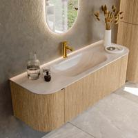 Badmeubel Mondiaz Kurve-Dlux | 140 cm | Meubelkleur Oak | Wastafelkleur Meli | Solid surface | Wasbak midden spoelbak | 1 kraangat