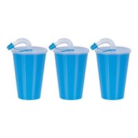 Juypal Drinkbeker met deksel en rietje - 6x - blauw - kunststof - 450 ml - 12 x 9 cm - Drinkbekers - thumbnail