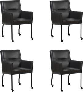 Set van 4 Donkerbruine leren moderne eetkamerstoelen Lucky - Granada leer Ebony (donkerbruin leer)